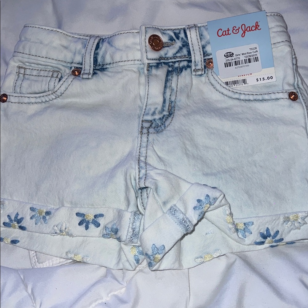Cat & Jack Denim Blue Kids Shorts with Floral Trim